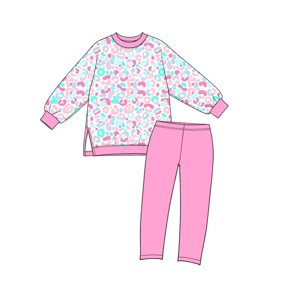 preorder GLP4005 Yoga Leopard Long Sleeve Pink Pants Girls Set