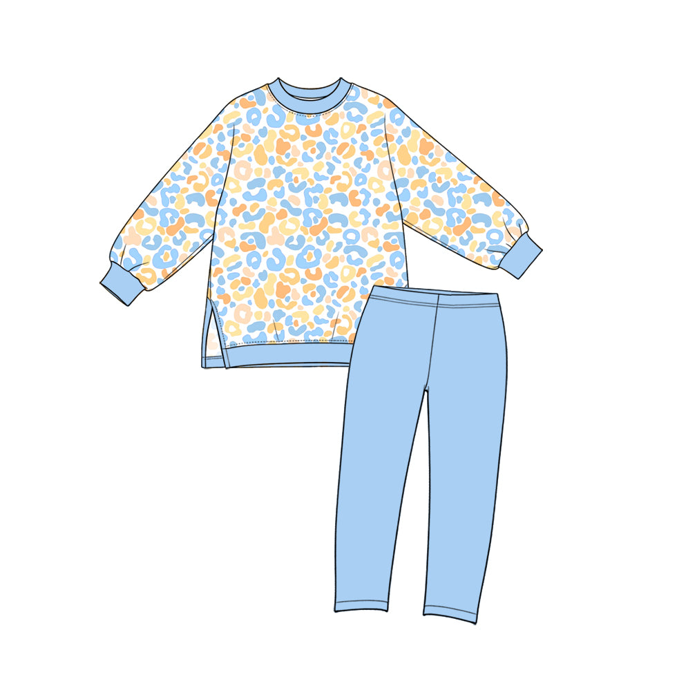 preorder GLP4006 Yoga Leopard Long Sleeve Blue Pants Girls Set
