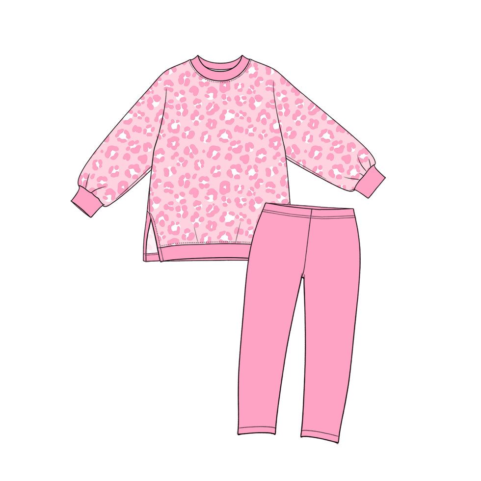 preorder GLP4007 Yoga Leopard Long Sleeve Pink Pants Girls Set
