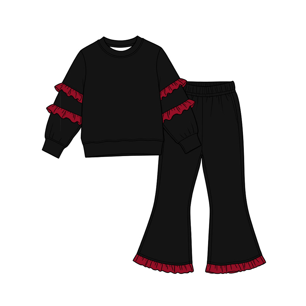 preorder GLP4009 Red Ruffles & Black Long Sleeve Pants Girls Set