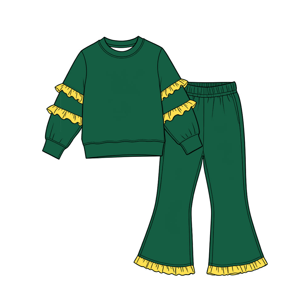 preorder GLP4010 Yellow Ruffles & Green Long Sleeve Pants Girls Set