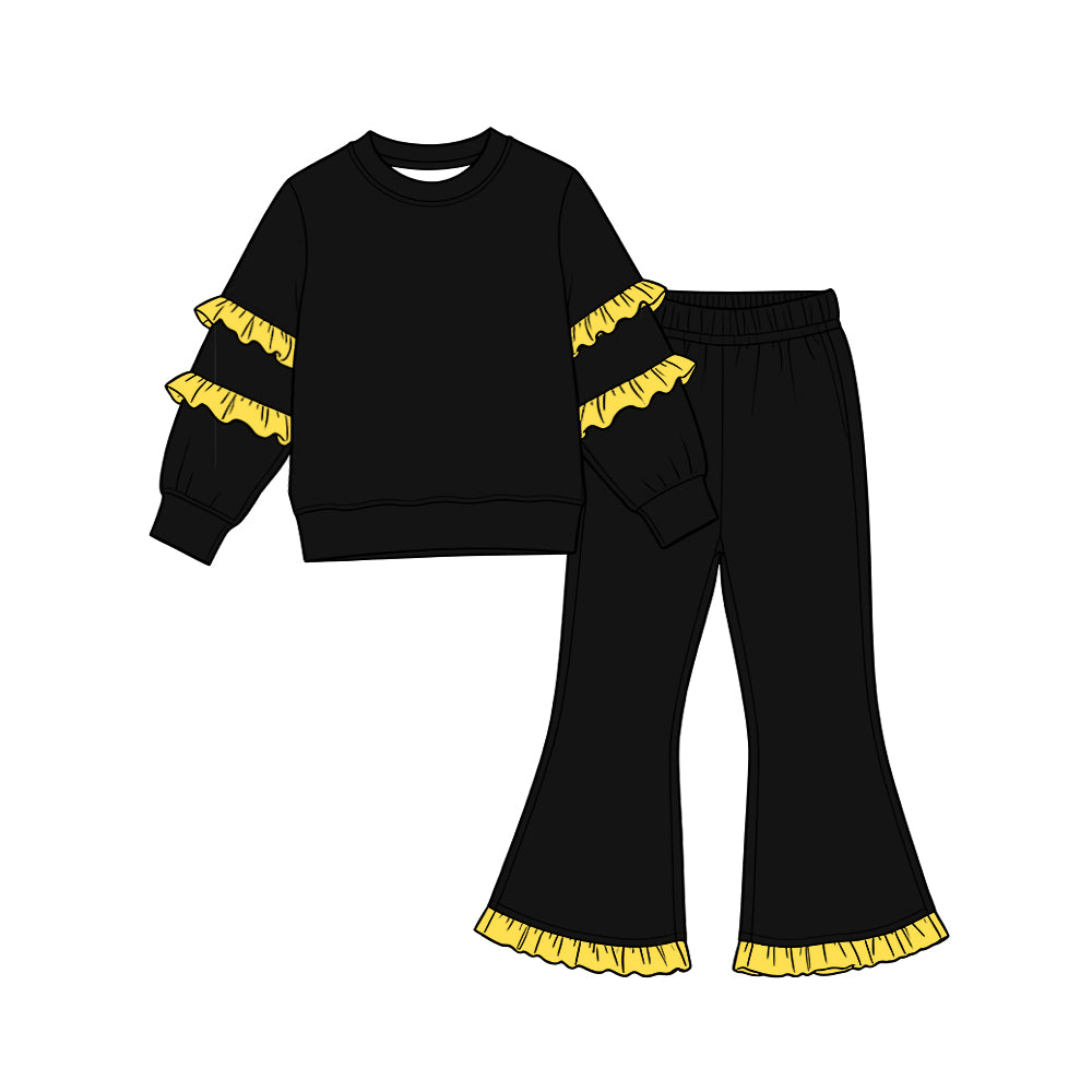 preorder GLP4014 Yellow Ruffles & Black Long Sleeve Pants Girls Set