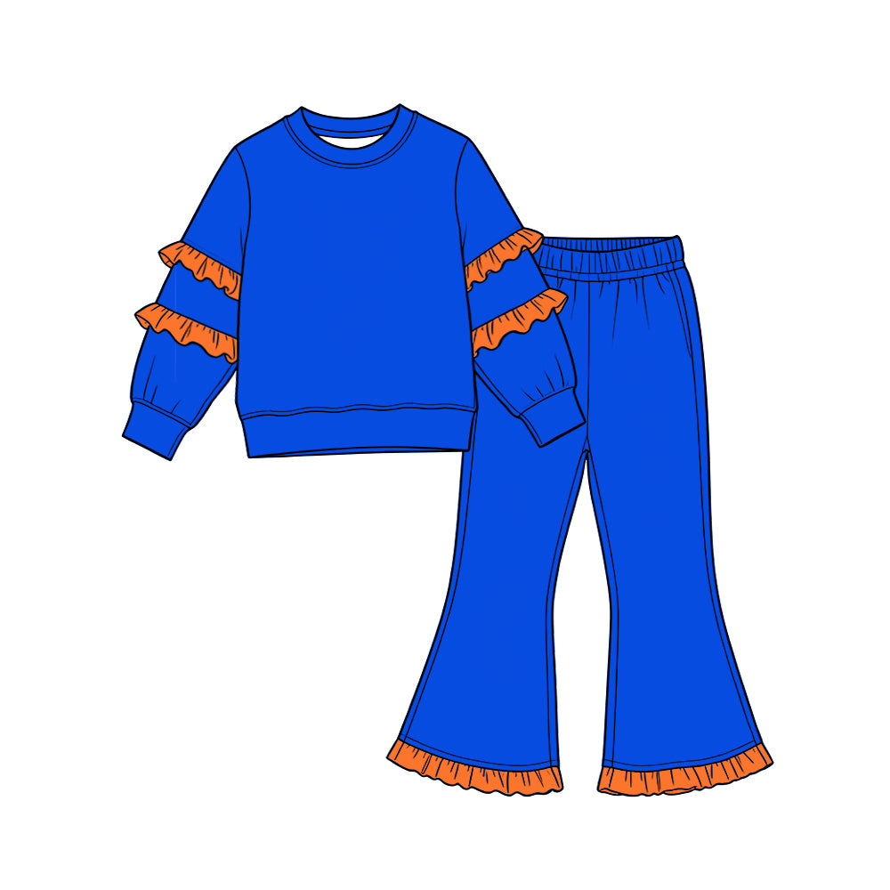 preorder GLP4015 Orange Ruffles & Navy Blue Long Sleeve Pants Girls Set