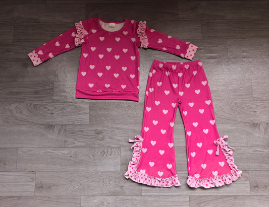 preorder Samples GLP4016 Valentine's Day heart Hot Pink Long Sleeve Pants Girls Set