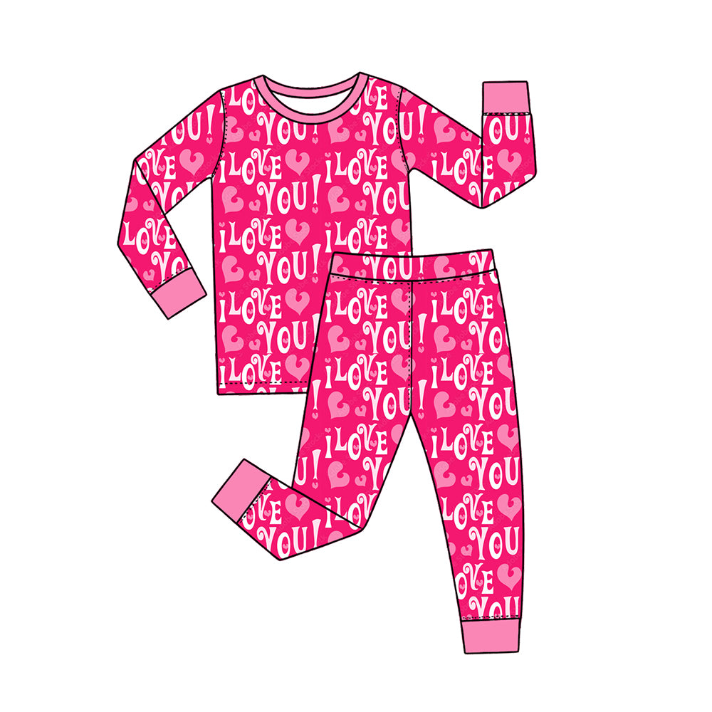 preorder GLP4023 Valentine's Day I Love You Heart Hot Pink Long Sleeve Pants Girls Pajamas