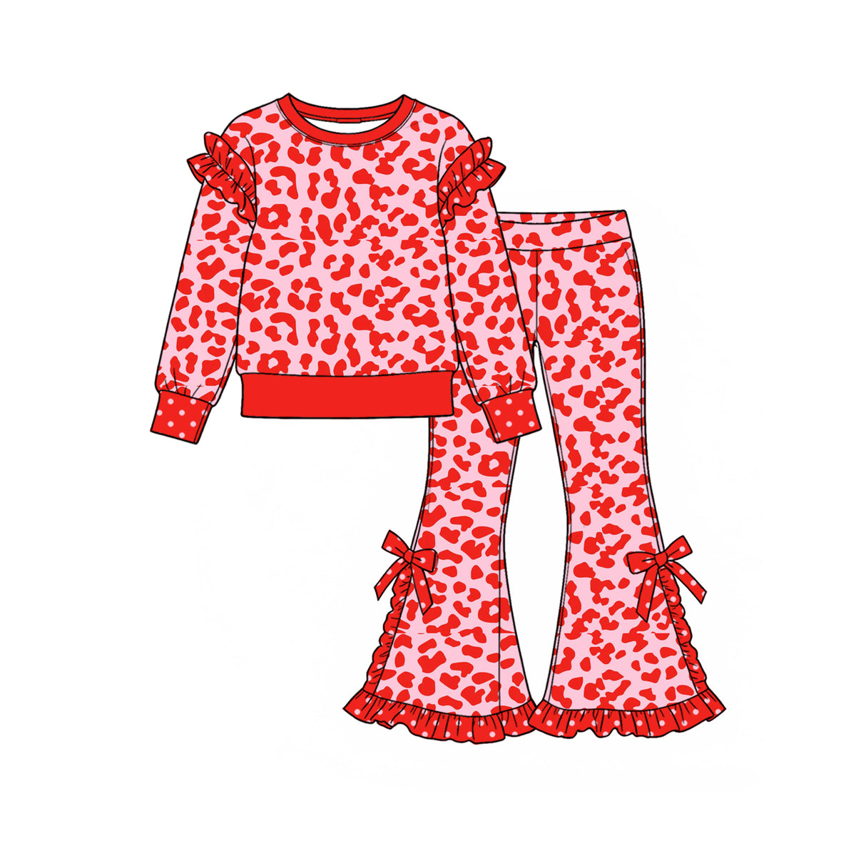 preorder GLP4025 Valentine's Day Leopard Red Long Sleeve Pants Girls Set