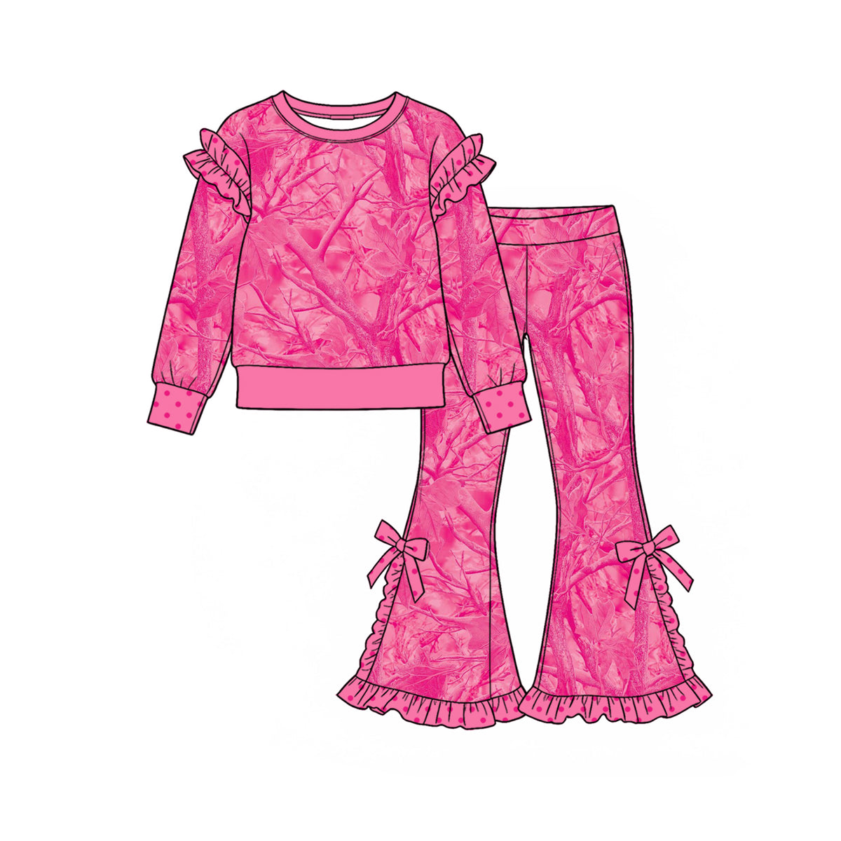 preorder GLP4026 Hot Pink Camo Long Sleeve Pants Girls Set