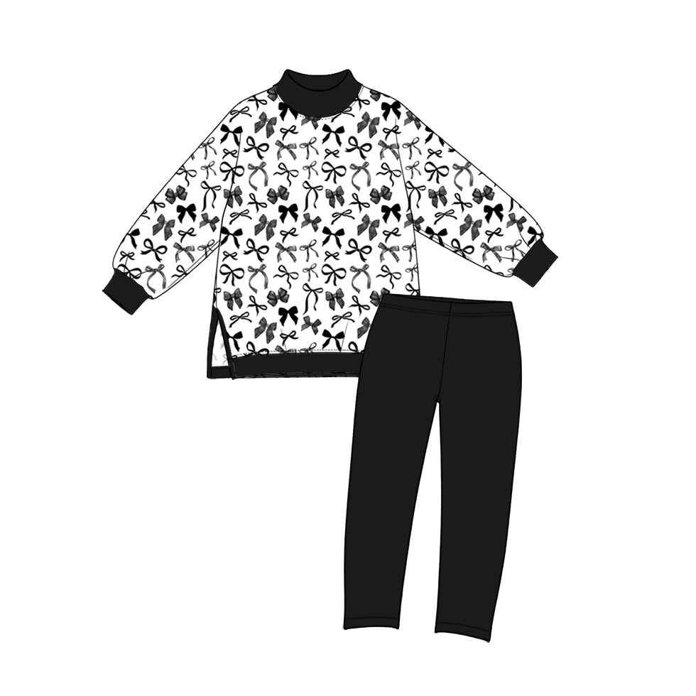 preorder GLP4032 Black Bows Long Sleeve Black Pants Girls Set