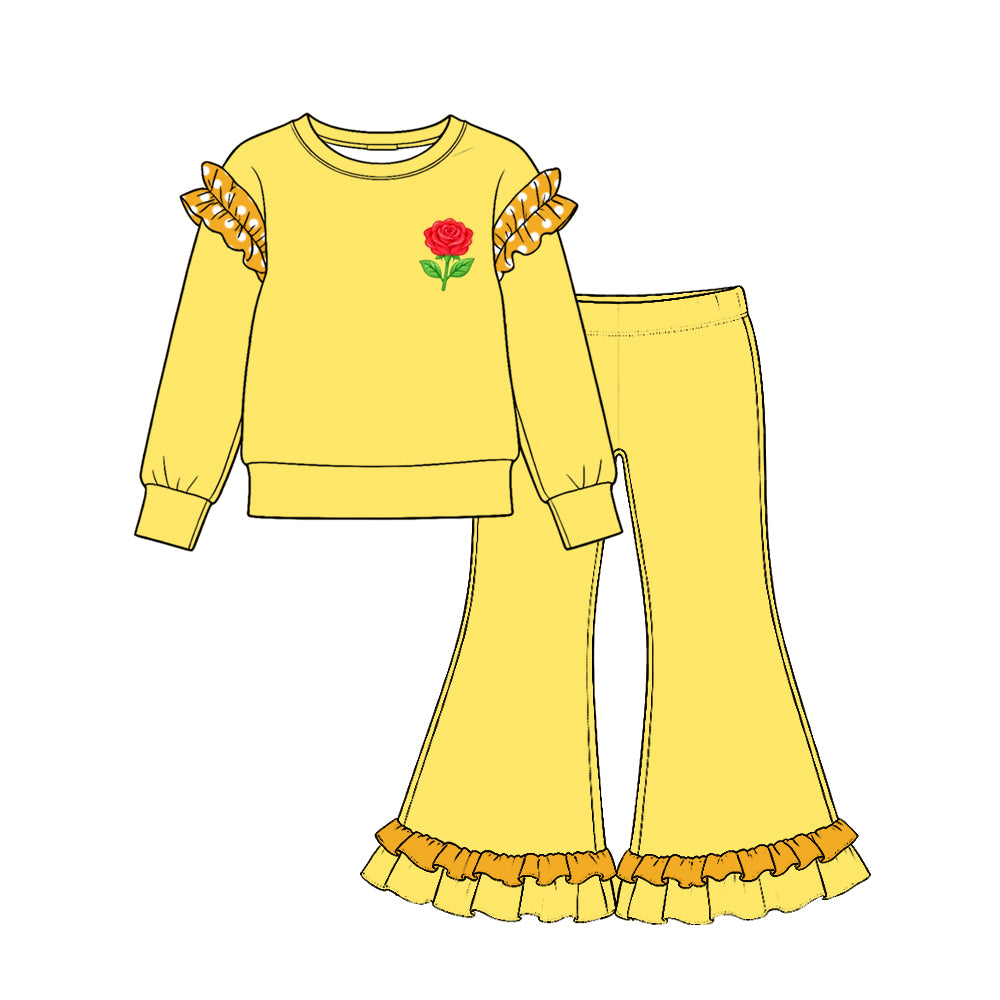 preorder GLP4046 Princess Cotton Ruffles Yellow Long Sleeve Yellow Pants Girls Set