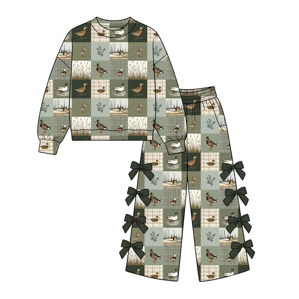 preorder GLP4053 Mallard Duck Long Sleeve Bows Pants Girls Set