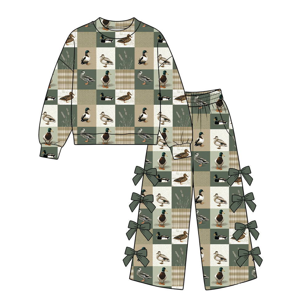 preorder GLP4054 Mallard Duck Long Sleeve Bows Pants Girls Set