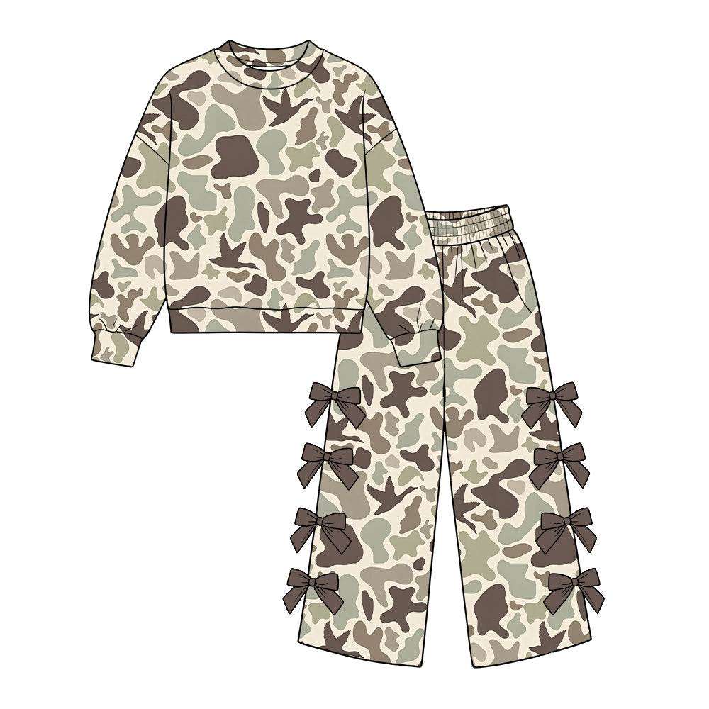 preorder GLP4055 Mallard Duck Camo Long Sleeve Bows Pants Girls Set