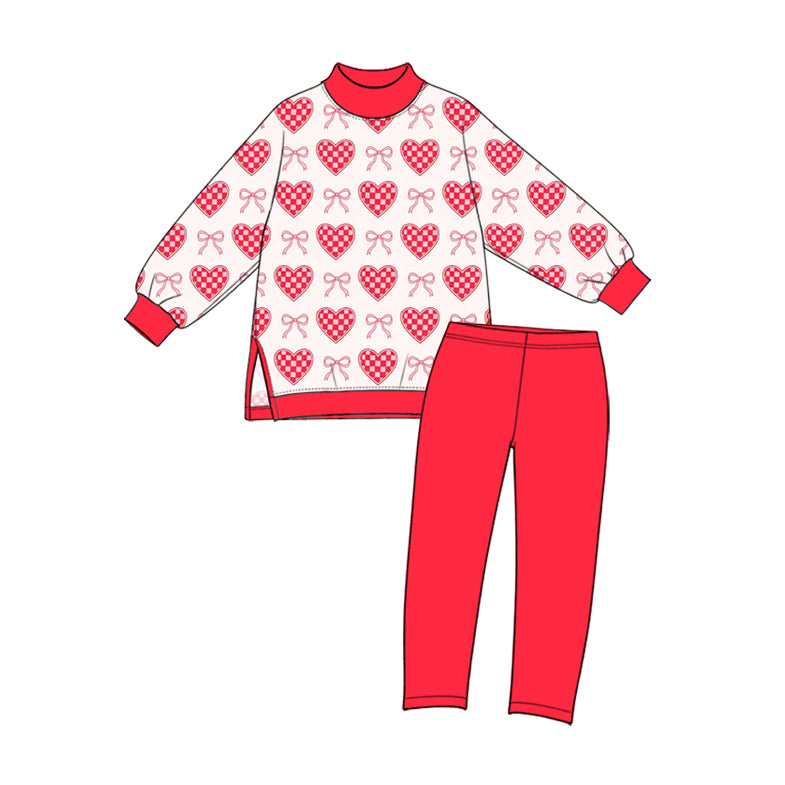 preorder GLP4074 Valentine's Day Heart Bows Long Sleeve Red Pants Girls Set
