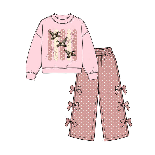 preorder GLP4088 Hunting Mallard Duck Long Sleeve Bows Dot Pants Girls Set