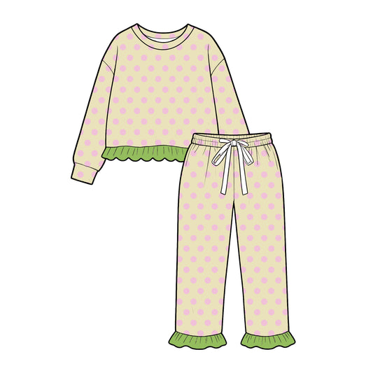 preorder GLP4093 Green Pink Dot Long Sleeve Pants Girls Set