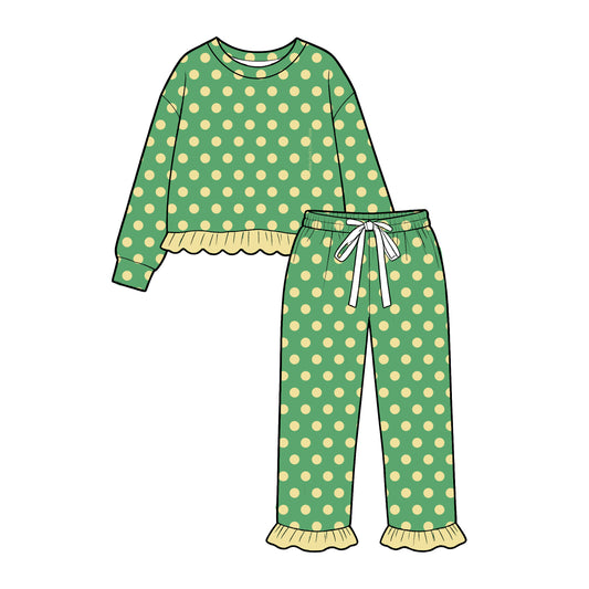 preorder GLP4094 Green Yellow Dot Long Sleeve Pants Girls Set