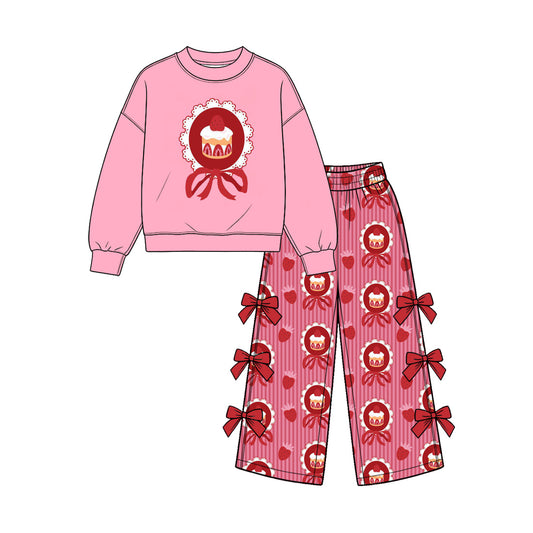 preorder GLP4105 Valentine's Day Heart Cake Red Long Sleeve Pants Girls Set