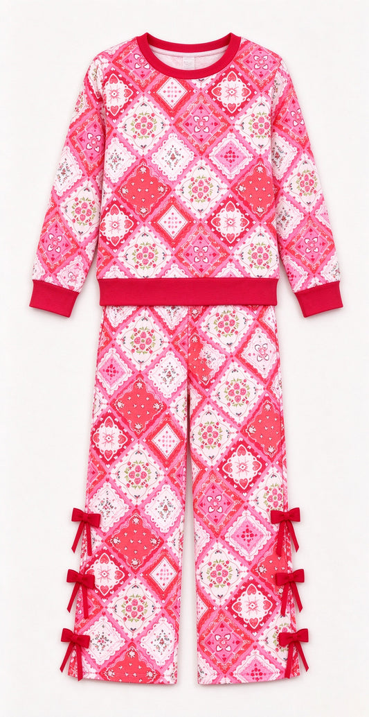 preorder GLP4106 Valentine's Day Flowers Hot Pink Long Sleeve Pants Girls Set