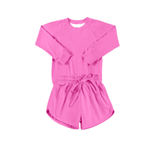 preorder GLS0004 yoga hot pink long sleeve shorts girls set