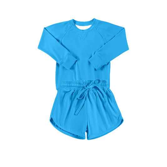 preorder GLS0005 yoga blue long sleeve shorts girls set