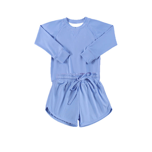 preorder GLS0006 yoga blue long sleeve shorts girls set