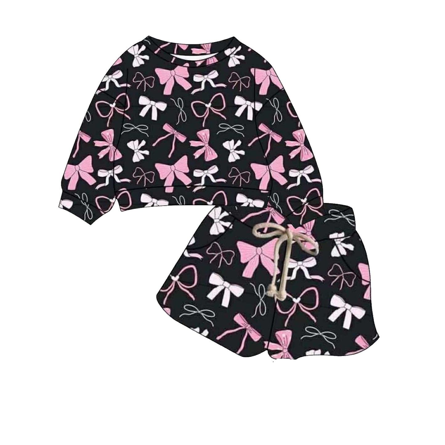 preorder GLS0015 black pink bows coquette bows long sleeve shorts girls set