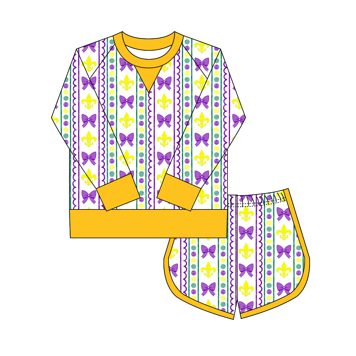 preorder GLS0021 Mardi Gras bows orange long sleeve shorts girls set