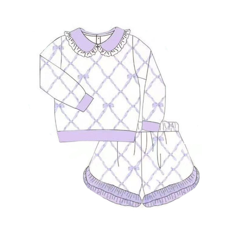 preorder GLS0032 purple bows long sleeve shorts girls set