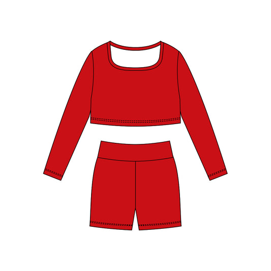 preorder GLS0039 yoga red long sleeve shorts girls set