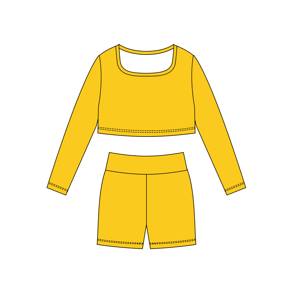 preorder GLS0041 yoga yellow long sleeve shorts girls set