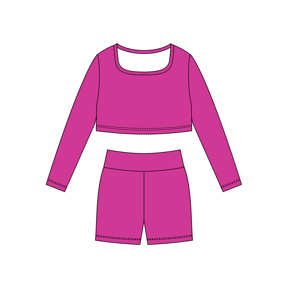 preorder GLS0047 yoga hot pink long sleeve shorts girls set