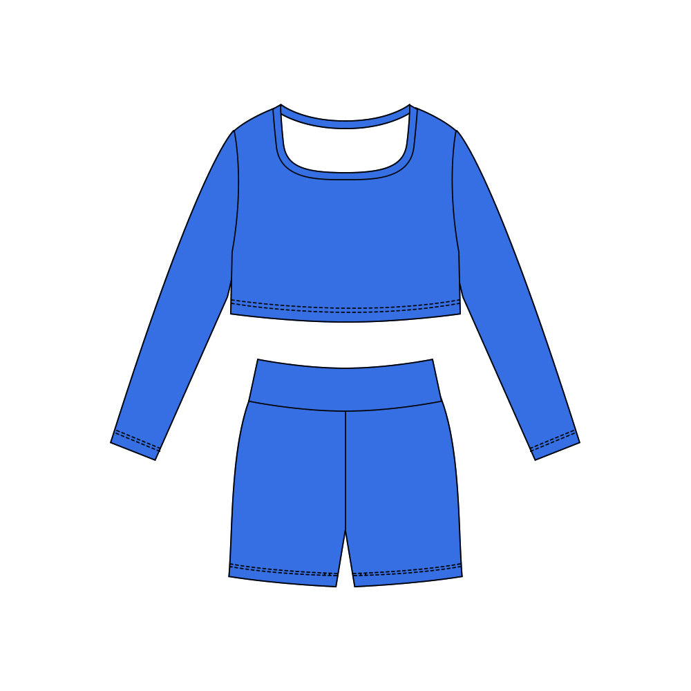 preorder GLS0048 yoga blue long sleeve shorts girls set