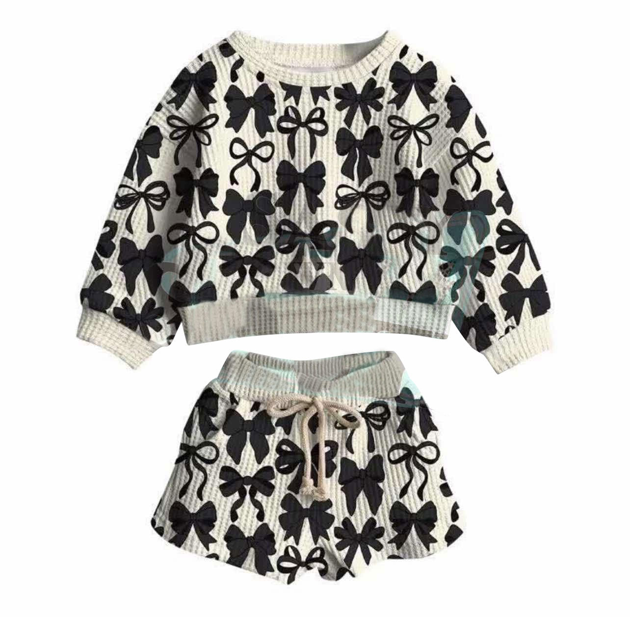 preorder GLS0066 Coquette Bows Black Long Sleeve Shorts Girls Set