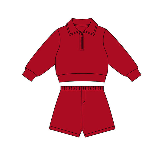 preorder GLS0067 Yoga Red Zipper Long Sleeve Shorts Girls Set