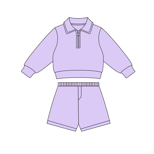 preorder GLS0068 Yoga Purple Zipper Long Sleeve Shorts Girls Set