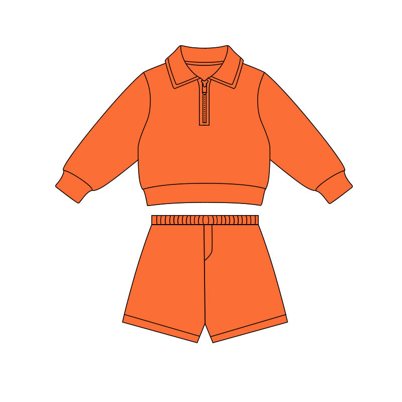 preorder GLS0069 Yoga Orange Zipper Long Sleeve Shorts Girls Set