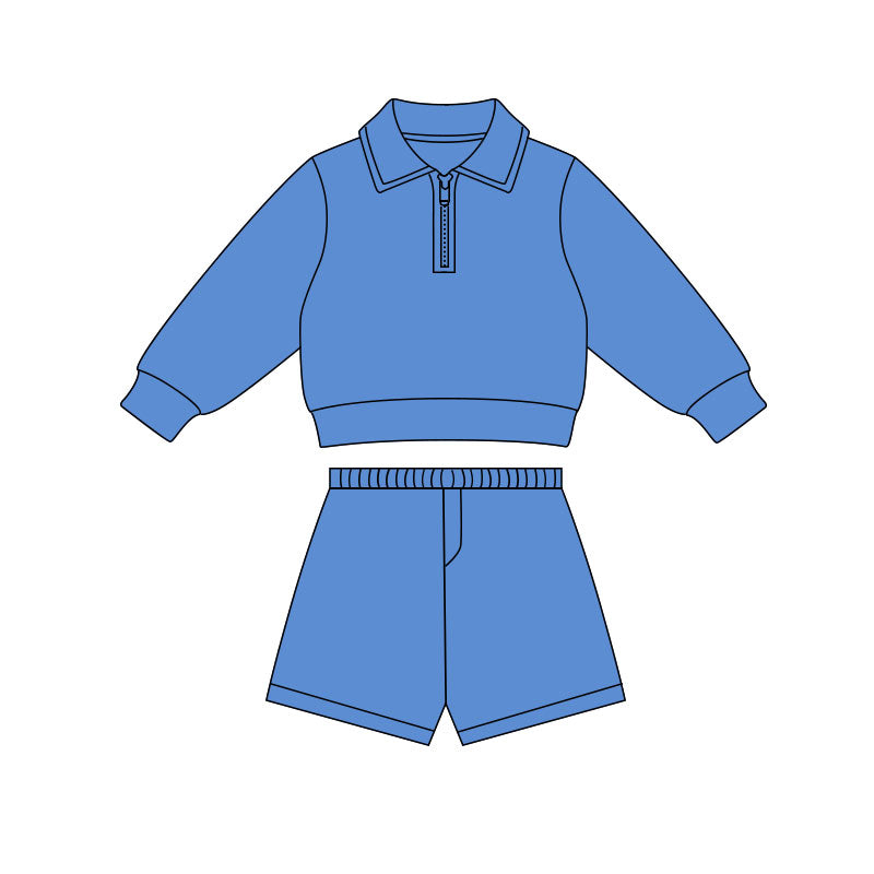 preorder GLS0070 Yoga Blue Zipper Long Sleeve Shorts Girls Set
