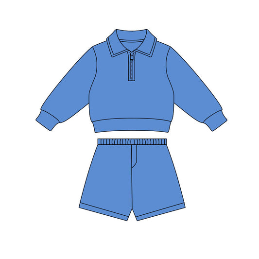 preorder GLS0070 Yoga Blue Zipper Long Sleeve Shorts Girls Set