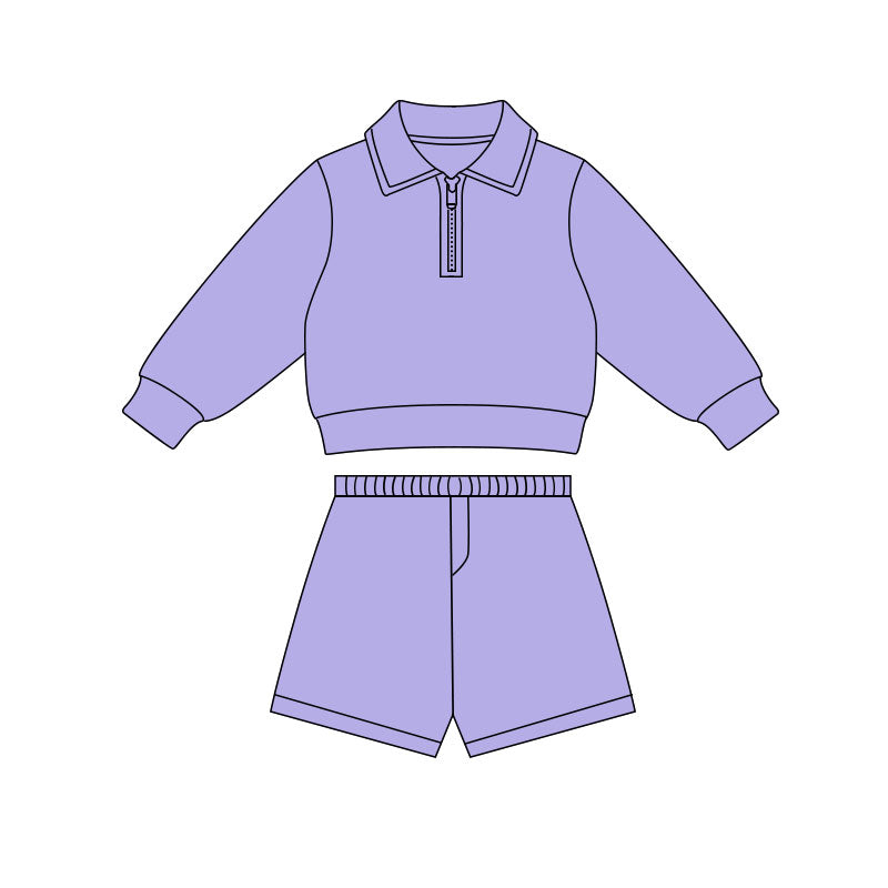 preorder GLS0072 Yoga Purple Zipper Long Sleeve Shorts Girls Set