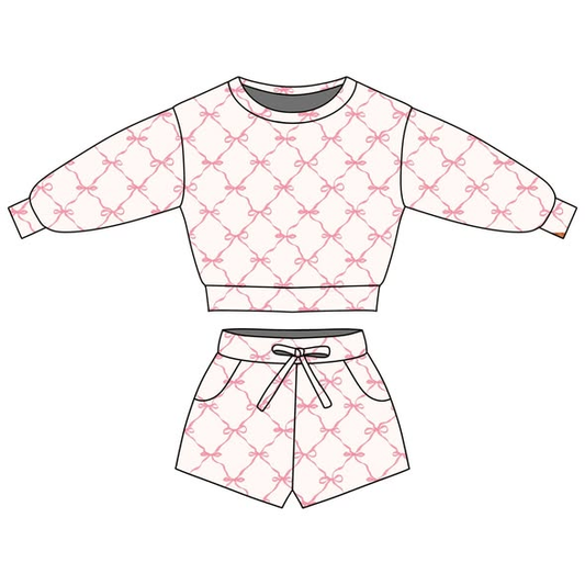 preorder GLS0074 Pink Bows Long Sleeve Shorts Girls Set