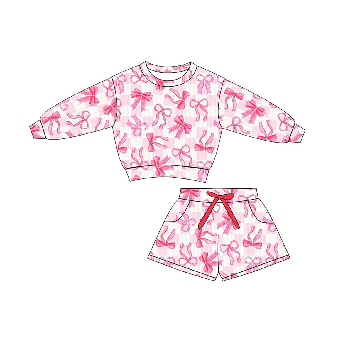 preorder GLS0075 Hot Pink Bows Long Sleeve Shorts Girls Set