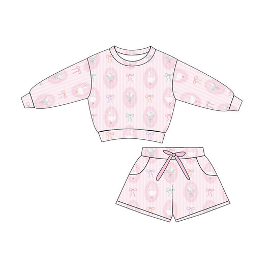 preorder GLS0078 Pink Goose Bows Long Sleeve Shorts Girls Set
