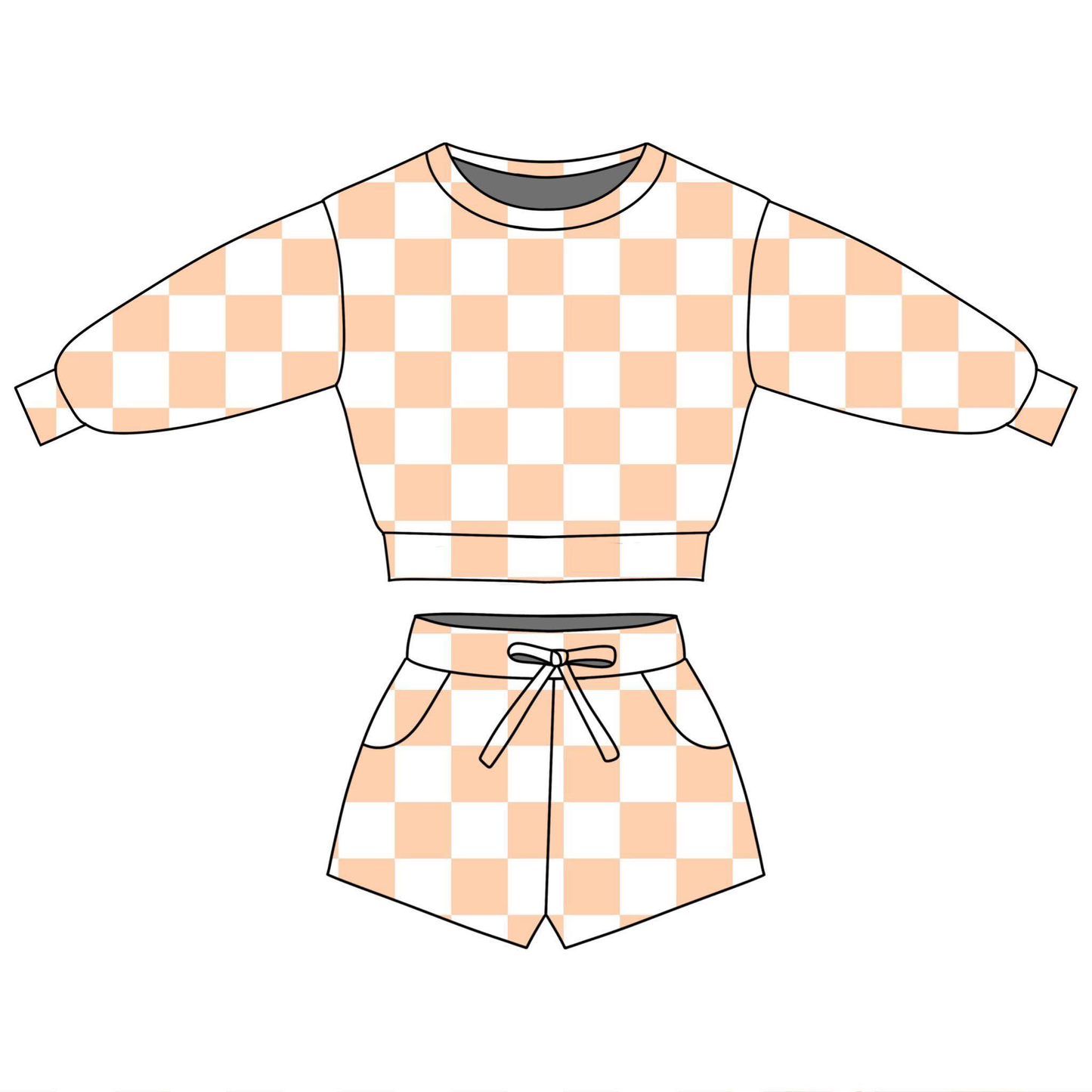 preorder GLS0083 Orange Checkered Long Sleeve Shorts Girls Set