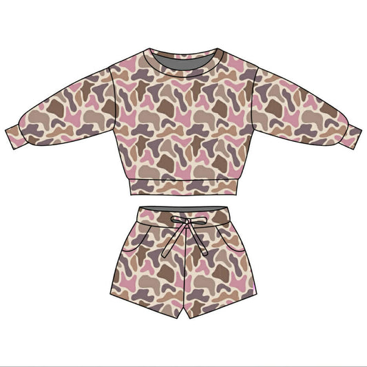 preorder GLS0091 Camo Long Sleeve Shorts Girls Set