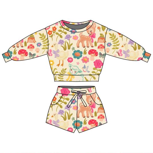 preorder GLS0092 Animals Flowers Long Sleeve Shorts Girls Set