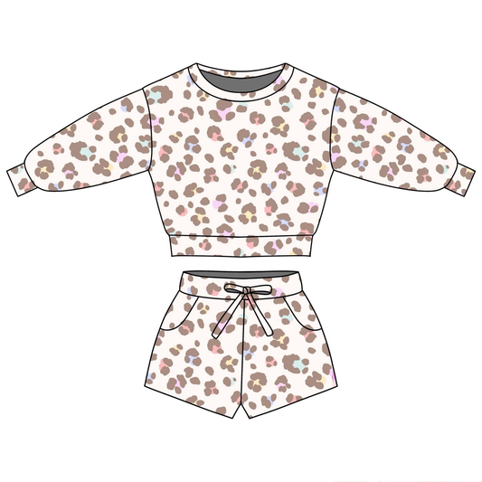 preorder GLS0093 Leopard Long Sleeve Shorts Girls Set