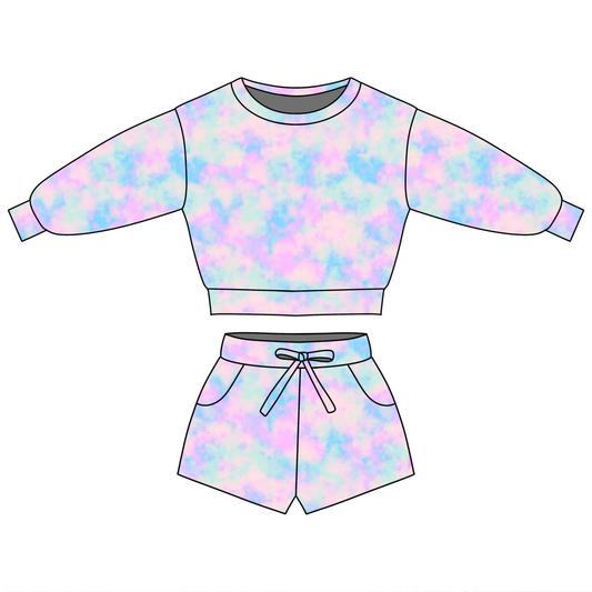 preorder GLS0094 Colorful Print Long Sleeve Shorts Girls Set