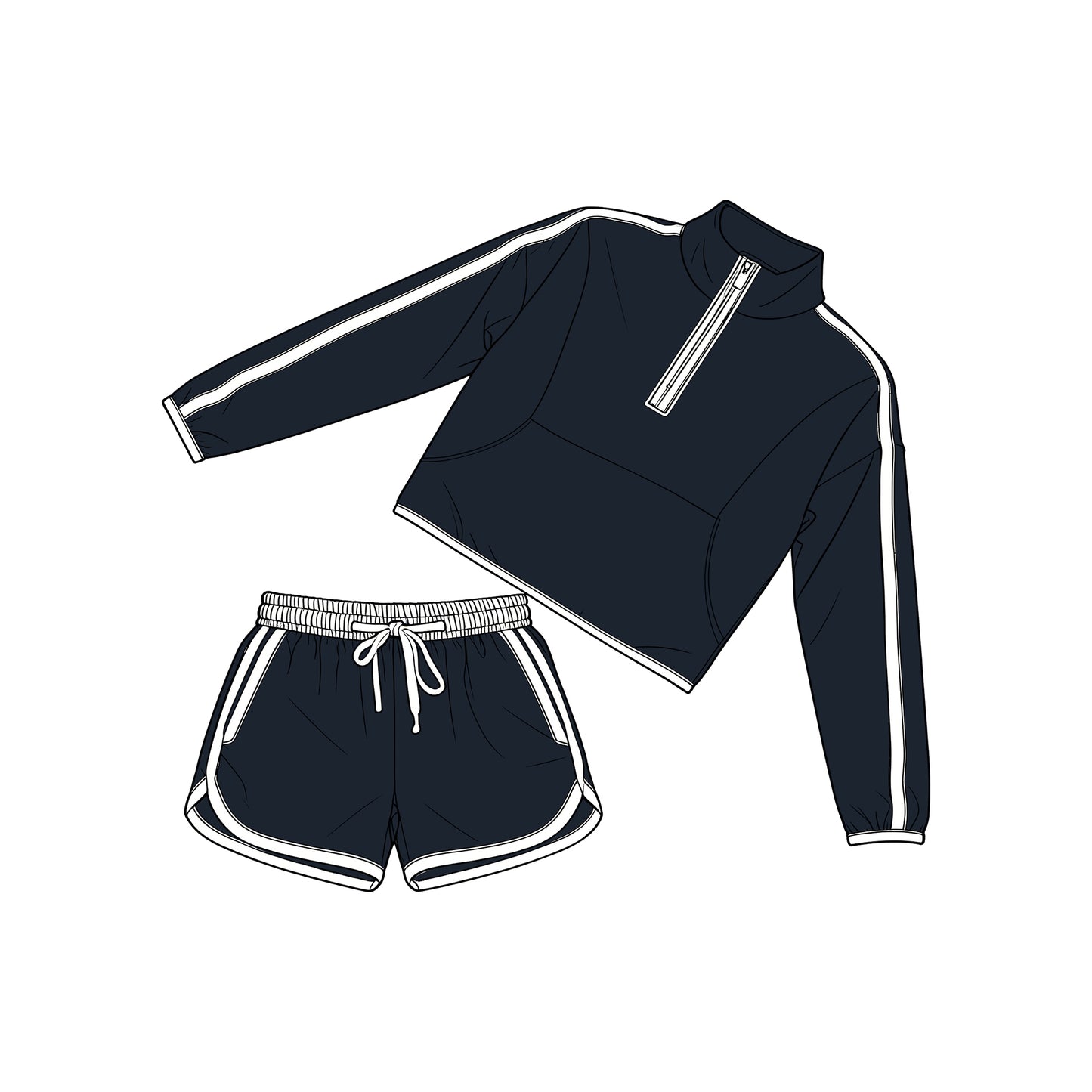 preorder GLS0099 Grey Zipper Long Sleeve Shorts Girls Set