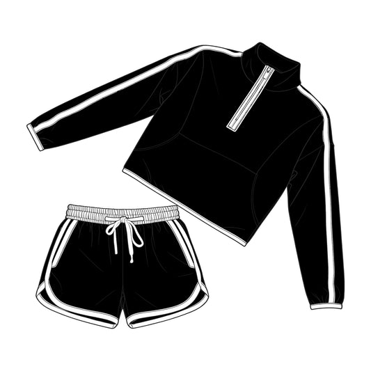 preorder GLS0102 Black Zipper Long Sleeve Shorts Adult Women Set