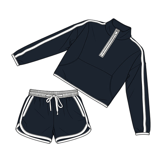 preorder GLS0103 Grey Zipper Long Sleeve Shorts Adult Women Set
